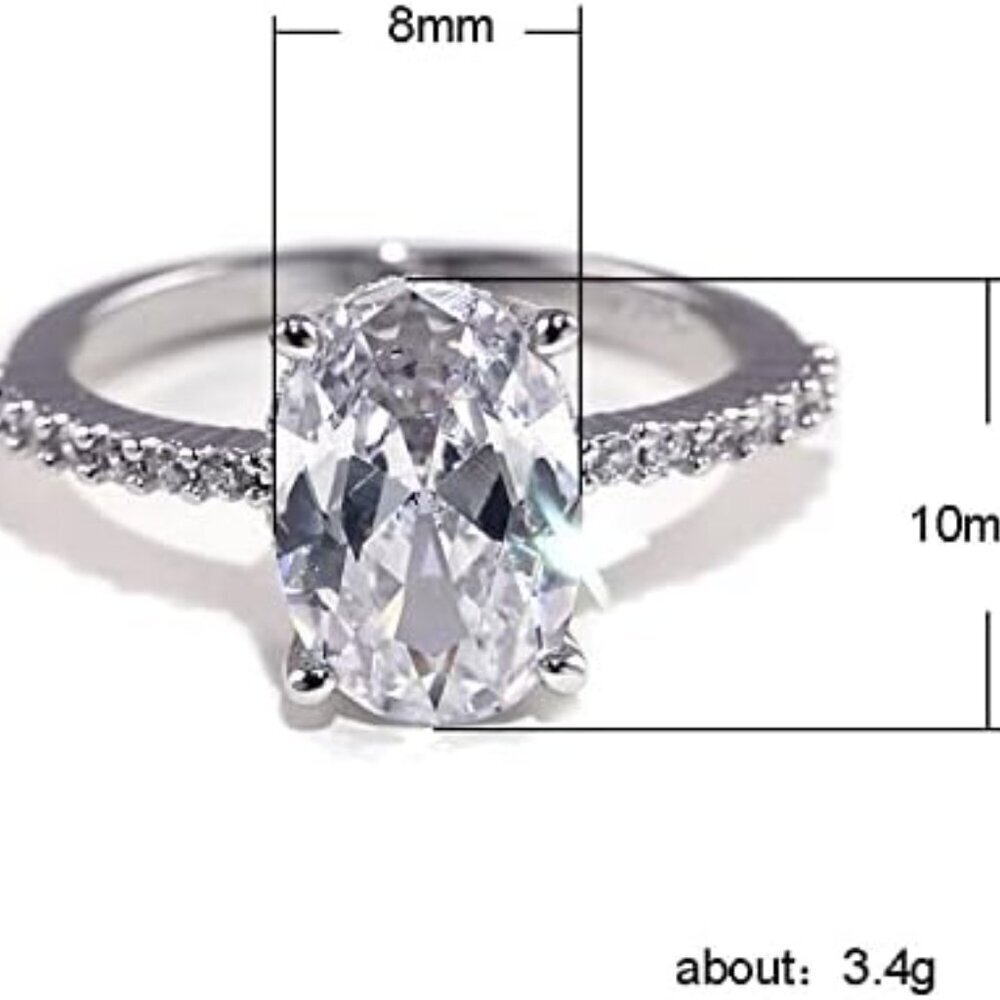 Sterling Silver Engagement Ring Oval Cut CZ Wedding Promise Jewelry for Her - Picture 3 of 6